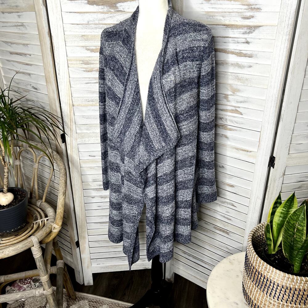 BAREFOOT DREAMS Women's S M Cozy Chic Calypso Island Wrap Cardigan Navy Stripe - Picture 6 of 13